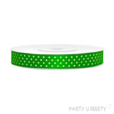 tasiemka satynowa w kropki zielona trawa 12 mm 25 m