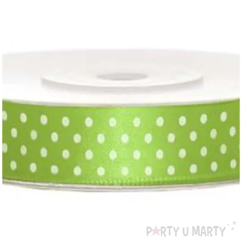 tasiemka satynowa w kropki zielone jabluszko 12 mm 25 m