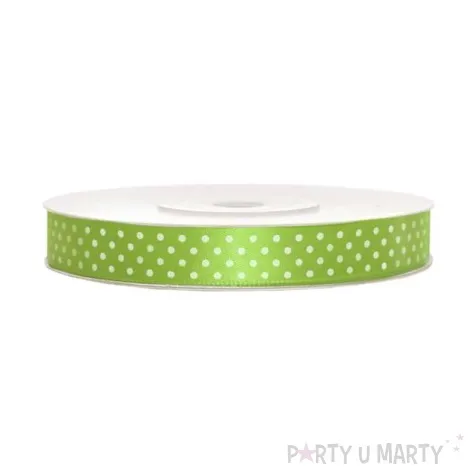 tasiemka satynowa w kropki zielone jabluszko 12 mm 25 m
