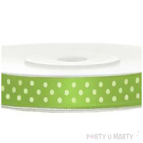 tasiemka satynowa w kropki zielone jabluszko 6 mm 25 m
