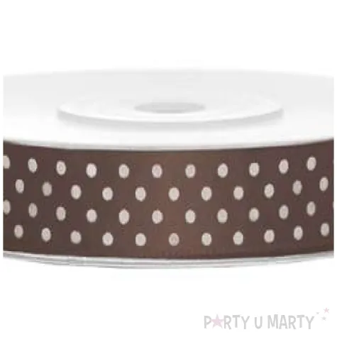 tasiemka satynowa w kropki zimny braz 12 mm 25 m