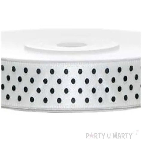tasiemka satynowa w kropki zlamana biel 12 mm 25 m