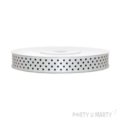 tasiemka satynowa w kropki zlamana biel 12 mm 25 m