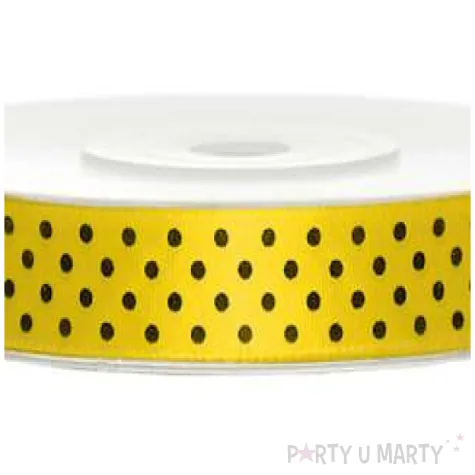 tasiemka satynowa w kropki zolta 12 mm 25 m