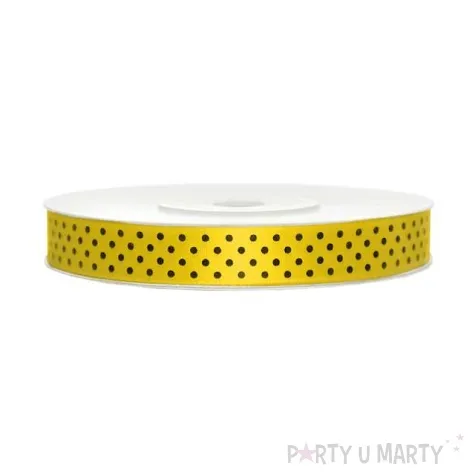 tasiemka satynowa w kropki zolta 12 mm 25 m
