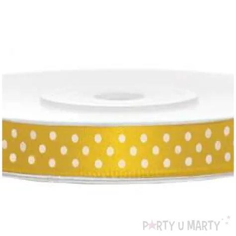 tasiemka satynowa w kropki zolta ciemna biale 6 mm 25 m