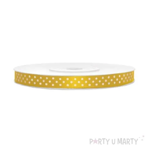 tasiemka satynowa w kropki zolta ciemna biale 6 mm 25 m