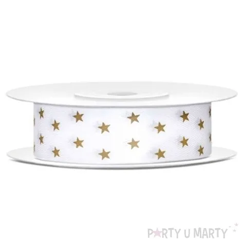 tasiemka satynowa zlote gwiazdki 18mm 10m