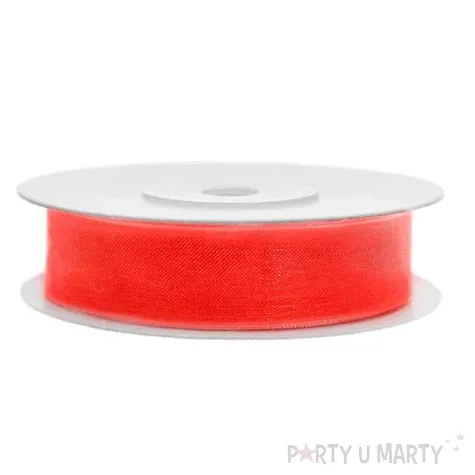tasiemka szyfonowa czerwona neonowa 12 mm 25 m