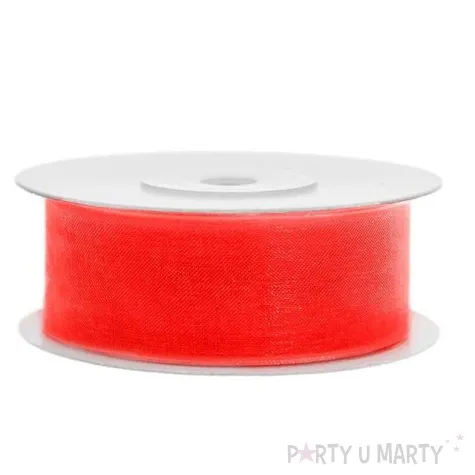 tasiemka szyfonowa czerwona neonowa 25 mm 25 m