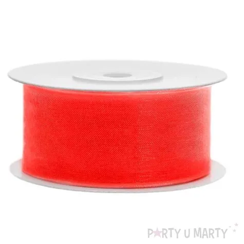 tasiemka szyfonowa czerwona neonowa 38 mm 25 m
