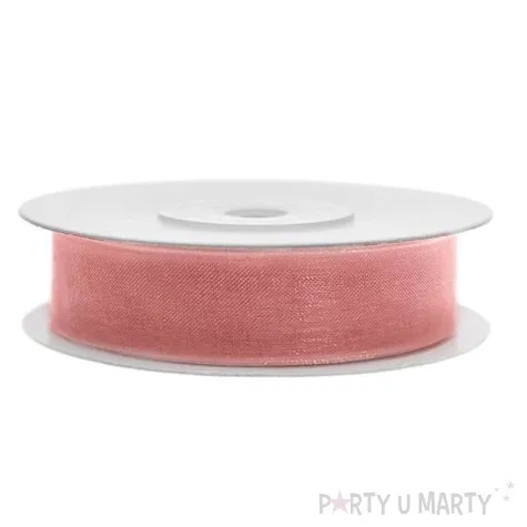 tasiemka szyfonowa rozowa rumiana partydeco 12 mm 25 m