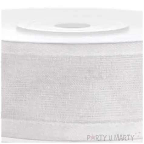 tasiemka szyfonowa z lamowka premium biala 25 mm 25 m