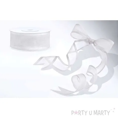 tasiemka szyfonowa z lamowka premium biala 25 mm 25 m