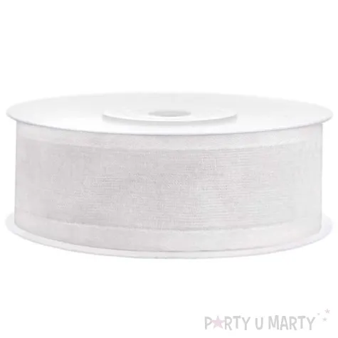 tasiemka szyfonowa z lamowka premium biala 25 mm 25 m