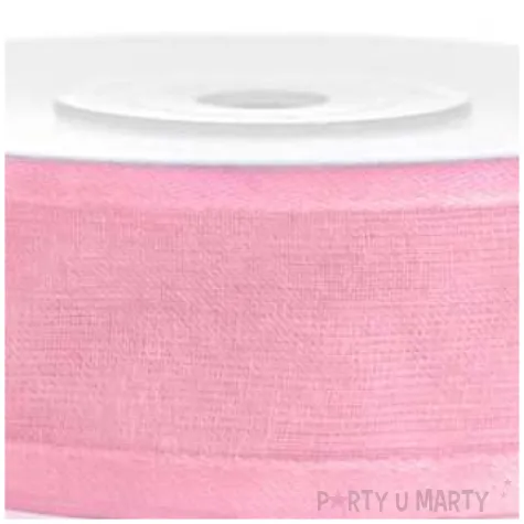 tasiemka szyfonowa z lamowka premium rozowa jasna 25 mm 25 m