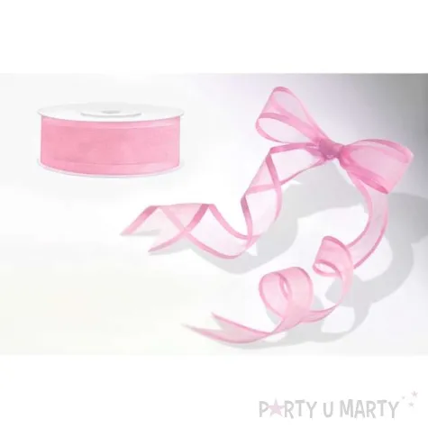 tasiemka szyfonowa z lamowka premium rozowa jasna 25 mm 25 m