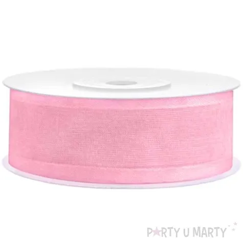 tasiemka szyfonowa z lamowka premium rozowa jasna 25 mm 25 m