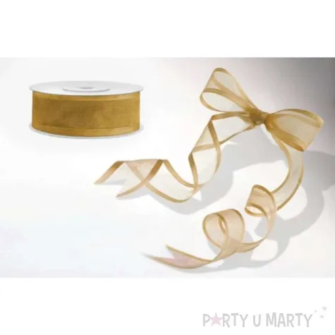 tasiemka szyfonowa z lamowka premium zlota 25 mm 25 m