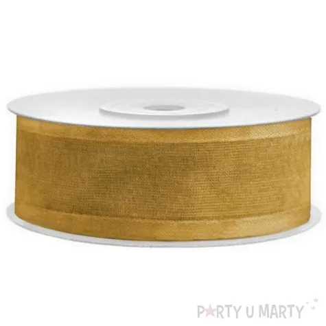tasiemka szyfonowa z lamowka premium zlota 25 mm 25 m