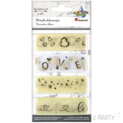 tasiemki love serduszka zloty bialy titanum 1 m 4 szt