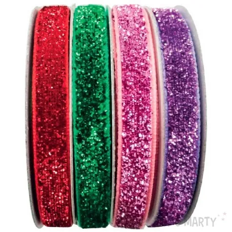 tasiemki welurowe brokatowa czerwony zielony rozowy fioletowy aliga 2 m 4 szt