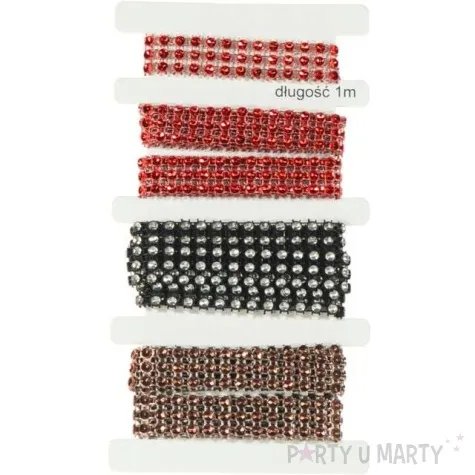 tasma dekoracyjna cyrkonie braz czerwono czarne aliga 1m