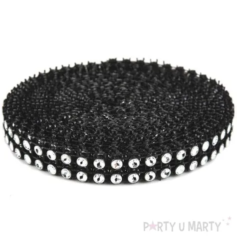 tasma dekoracyjna cyrkonie czarne czakos 1cm 3m