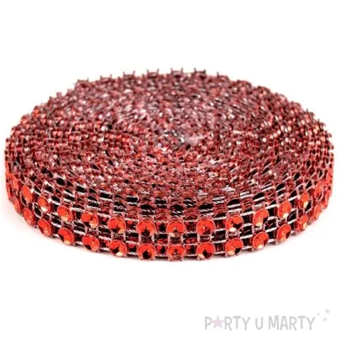 tasma dekoracyjna cyrkonie czerwony czakos 1cm 3m