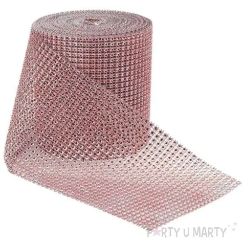 tasma dekoracyjna cyrkonie rozowe zloto dekoracjepolska 12cm 9 1m