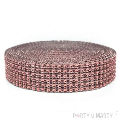 tasma dekoracyjna cyrkonie rozowe zloto dekoracjepolska 3cm 9 1m