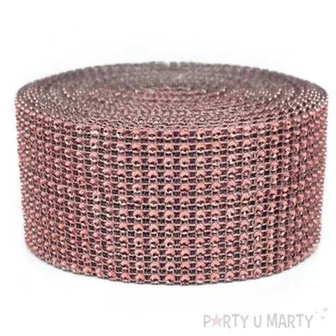 tasma dekoracyjna cyrkonie rozowe zloto dekoracjepolska 6cm 9 1m
