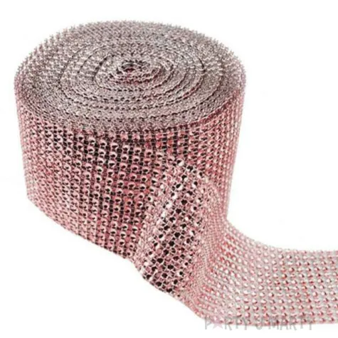 tasma dekoracyjna cyrkonie rozowe zloto dekoracjepolska 6cm 9 1m
