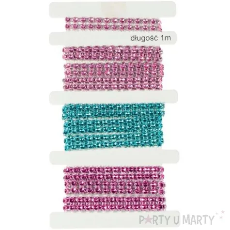 tasma dekoracyjna cyrkonie rozowo fioletowo turkusowe aliga 1m