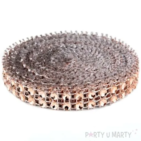 tasma dekoracyjna cyrkonie rozowo zlote czakos 1cm 3m