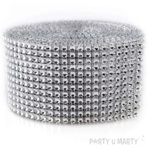 tasma dekoracyjna cyrkonie srebrne dekoracjepolska 6cm 9 1m