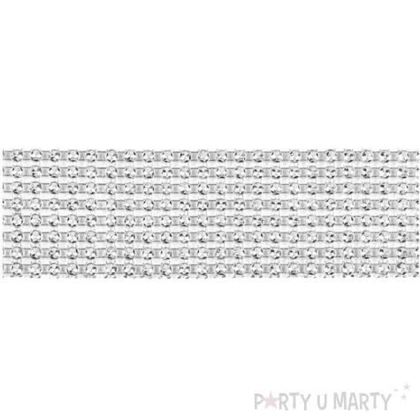tasma dekoracyjna cyrkonie srebrne partydeco 4cm 9m