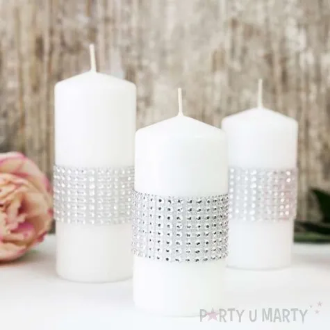 tasma dekoracyjna cyrkonie srebrne partydeco 4cm 9m