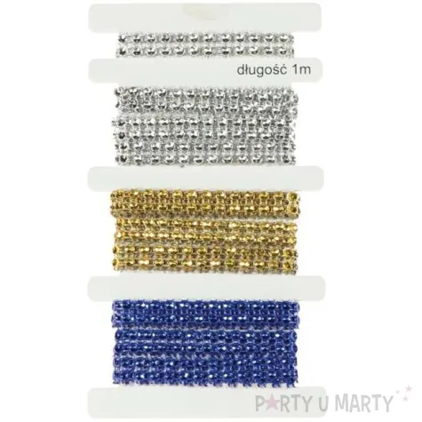 tasma dekoracyjna cyrkonie srebrno zloto granatowe aliga 1m
