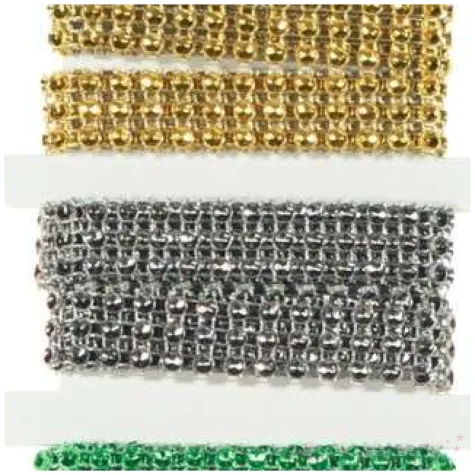 tasma dekoracyjna cyrkonie srebrno zloto zielone aliga 1m