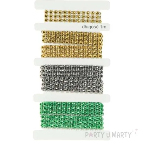 tasma dekoracyjna cyrkonie srebrno zloto zielone aliga 1m