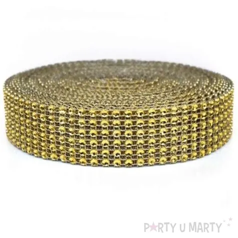 tasma dekoracyjna cyrkonie zlote dekoracjepolska 3cm 9 1m