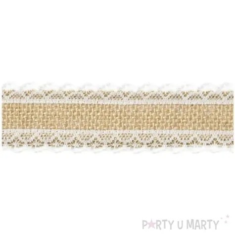 tasma dekoracyjna jutowa z koronka 2 brazowa partydeco 500 x 4 cm