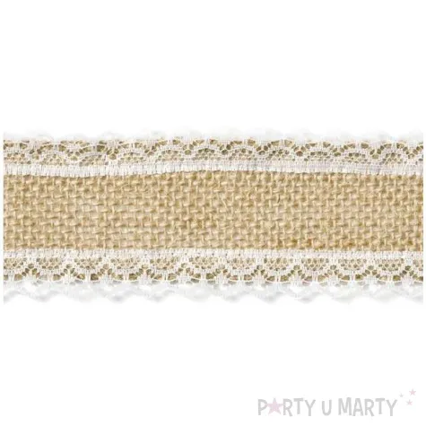 tasma dekoracyjna jutowa z koronka 2 brazowa partydeco 500 x 5 cm