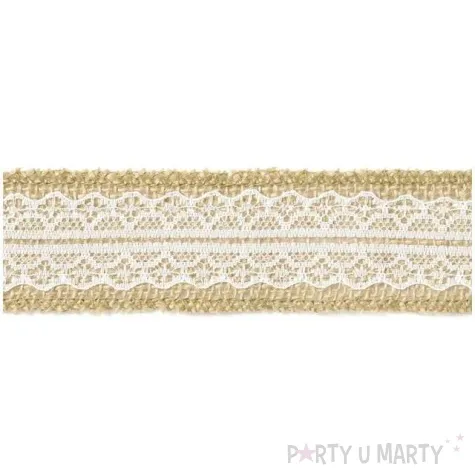 tasma dekoracyjna jutowa z koronka brazowa partydeco 500 x 4 cm