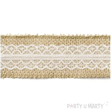 tasma dekoracyjna jutowa z koronka brazowa partydeco 500 x 5 cm