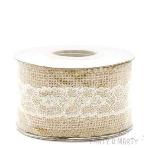 tasma dekoracyjna jutowa z koronka brazowa partydeco 500 x 5 cm