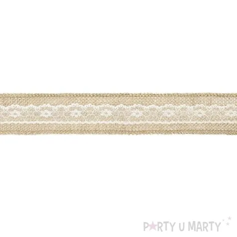 tasma dekoracyjna jutowa z koronka brazowa partydeco 500 x 5 cm