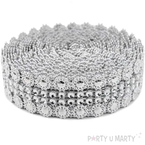 tasma dekoracyjna kwiatki cyrkonie srebrne czakos 3cm 4 5m