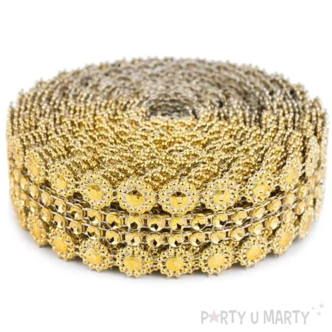 tasma dekoracyjna kwiatki cyrkonie zlote czakos 3cm 4 5m